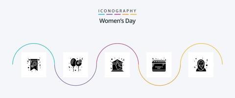 Womens Day Glyph 5 Icon Pack inklusive Zeitplan. Glücklich. Dach. Haus vektor