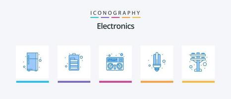 elektronik blå 5 ikon packa Inklusive . kraft. musik. elektrisk torn. ljus. kreativ ikoner design vektor