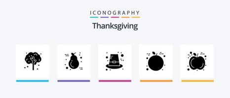 Thanksgiving Glyph 5 Icon Pack inklusive Obst. das Erntedankfest. Licht. orange. das Erntedankfest. kreatives Symboldesign vektor