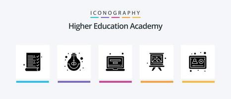 Academy Glyph 5 Icon Pack inklusive online. Ausbildung. Konto. Bürste. Kunst. kreatives Symboldesign vektor