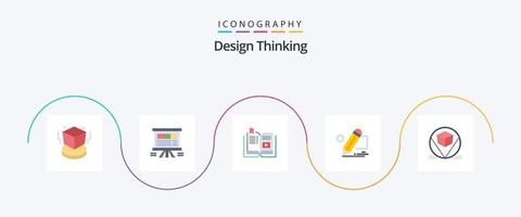 design tänkande platt 5 ikon packa Inklusive målning. penna. Diagram. multimedia. handledning vektor