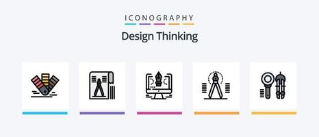 design tänkande linje fylld 5 ikon packa Inklusive verktyg. kompass. pms. ljus. redigera. kreativ ikoner design vektor