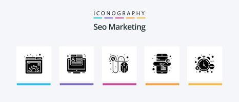 SEO Marketing Glyph 5 Icon Pack inklusive Stop. Management. Netz. SEO im Internet. Kasse. kreatives Symboldesign vektor