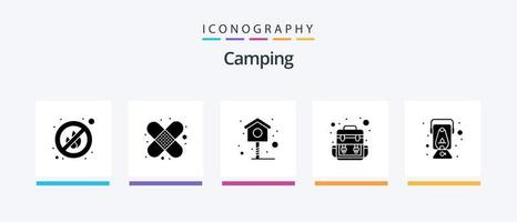 Camping Glyph 5 Icon Pack inklusive . Öllampe. Frühling. Öl. Lampe. kreatives Symboldesign vektor