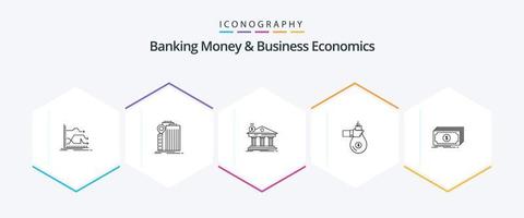 bank pengar och företag ekonomi 25 linje ikon packa Inklusive ge. väska. statlig. statlig. bank vektor