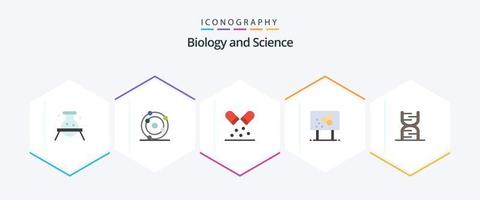 biologi 25 platt ikon packa Inklusive penna. kemi. biokemi. biologi. piller vektor