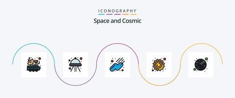 Plats linje fylld platt 5 ikon packa Inklusive planet. Plats. ufo. planet. Sol vektor