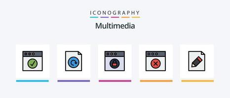 multimedia linje fylld 5 ikon packa Inklusive . penna. video. dokumentera. kreativ ikoner design vektor