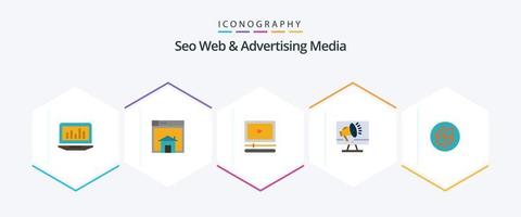 seo webb och reklam media 25 platt ikon packa Inklusive högtalare. högtalare. layout. smp smp. spelare vektor