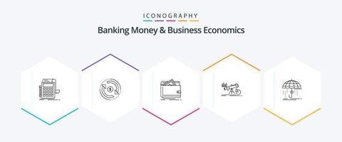 bank pengar och företag ekonomi 25 linje ikon packa Inklusive prognos. analyser. marknadsföra. handväska. pengar vektor