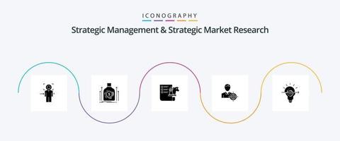 strategisk förvaltning och strategisk marknadsföra forskning glyf 5 ikon packa Inklusive mål. fokus. fond. man. strategi vektor