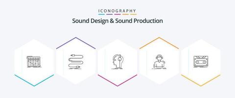 ljud design och ljud produktion 25 linje ikon packa Inklusive lyssna. ingenjör. ljud. ljud. musiker vektor