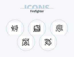 Feuerwehrmann-Linien-Icon-Pack 5-Icon-Design. Megaphon. LKW. fliehen. Hilfe. Notfall vektor
