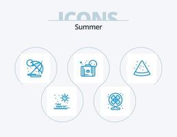 Sommer blau Icon Pack 5 Icon Design. Scheibe. Strand. Sommer. Sonne. Tasche vektor