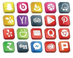20 social media ikon packa Inklusive post gmail tripadvisor självbelåten Pinterest vektor