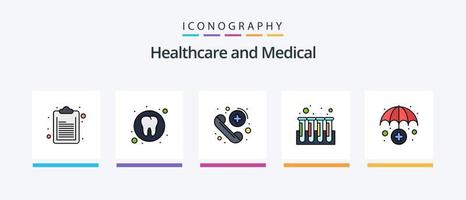 medicinsk linje fylld 5 ikon packa Inklusive diet. organ. skydda. njure. vård. kreativ ikoner design vektor