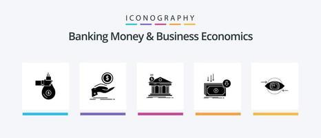 bank pengar och företag ekonomi glyf 5 ikon packa Inklusive kosta. statlig. skuld. byggnad. Bank. kreativ ikoner design vektor