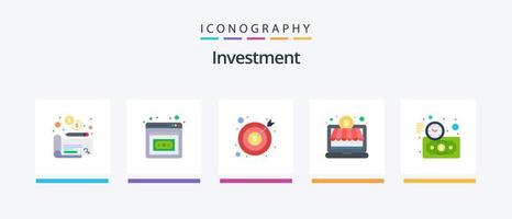 Investment Flat 5 Icon Pack inklusive Zeit. Investition. Kasse. Budgetschätzung. Investition. kreatives Symboldesign vektor