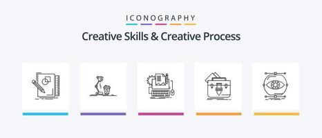 kreativ Kompetens och kreativ bearbeta linje 5 ikon packa Inklusive öga. kunskap. digital. lagarbete. ledarskap. kreativ ikoner design vektor