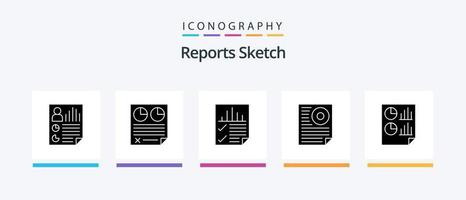 rapporter skiss glyf 5 ikon packa Inklusive brev. data. papper. seo. sida. kreativ ikoner design vektor