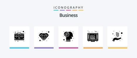 Business Glyph 5 Icon Pack inklusive Hand. Unternehmensgründung. Währung. Bericht. Graph. kreatives Symboldesign vektor