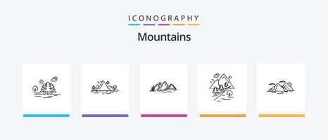 Berge Linie 5 Icon Pack inklusive Hügel. Berg. Baum. Natur. kreatives Symboldesign vektor