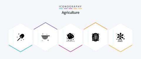 lantbruk 25 glyf ikon packa Inklusive trädgård. lantbruk. träd. odla. väska vektor