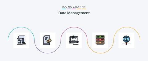 data förvaltning linje fylld platt 5 ikon packa Inklusive lagring. server. vaddera. video. dator vektor