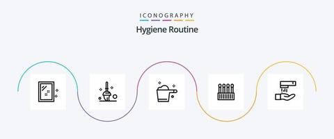hygien rutin- linje 5 ikon packa Inklusive rengöring. hand tvätta. rengöringsmedel. bomull. knoppar vektor