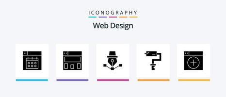 webb design glyf 5 ikon packa Inklusive ny. Lägg till. konst. verktyg. borsta. kreativ ikoner design vektor