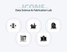 data vetenskap och tillverkning labb glyf ikon packa 5 ikon design. labb. biologi. rapportering. bearbeta. metod vektor