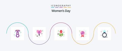kvinnor dag platt 5 ikon packa Inklusive . ringa. reste sig. närvarande. kvinna vektor