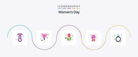 Womens Day Flat 5 Icon Pack inklusive. Ring. Rose. gegenwärtig. Frau vektor