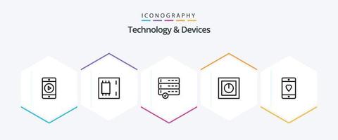 Geräte 25-Zeilen-Icon-Pack einschließlich Geräte. Technologie. genehmigen. sicher. Elektronik vektor