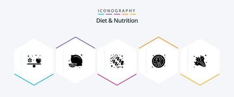 diet och näring 25 glyf ikon packa Inklusive mat. färsk. diet. mat. Nej kött vektor