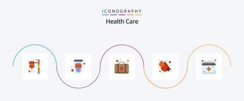 hälsa vård platt 5 ikon packa Inklusive kalender. medicinsk. hjälpa. vatten. blod vektor