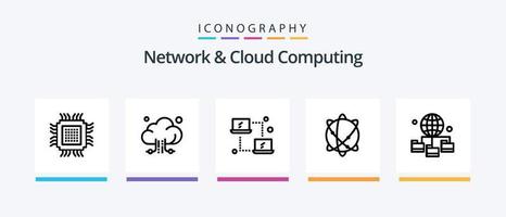 Netzwerk- und Cloud-Computing-Line-5-Icon-Pack einschließlich Technologie. Globus. Wolke. Lagerung. Daten. kreatives Symboldesign vektor