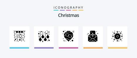 Christmas Glyph 5 Icon Pack inklusive Schneeflocke. Nachricht. Flitter. Brief. Post. kreatives Symboldesign vektor