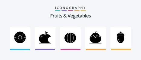 frukt och grönsaker glyf 5 ikon packa Inklusive grönsaker. friska. färsk. frukt. grönsaker. kreativ ikoner design vektor