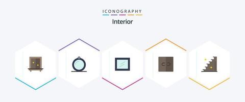 interiör 25 platt ikon packa Inklusive . skede. interiör. golv. möbel vektor