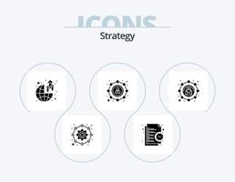 strategi glyf ikon packa 5 ikon design. dotterbolag. delning. tid. seo. vinst vektor