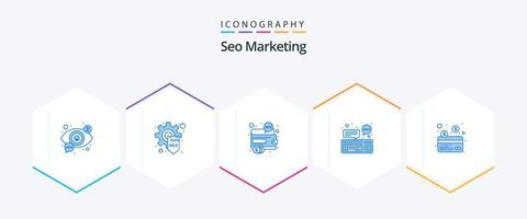 SEO Marketing 25 Blue Icon Pack inklusive Gerät. Plaudern. Gang. Geld vektor