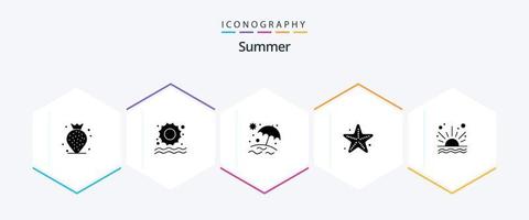 Summer 25 Glyphen-Icon-Pack inklusive . Sonnenaufgang. Urlaub. Meer. Seestern vektor
