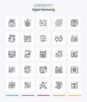 kreativ digital marknadsföring 25 översikt ikon packa sådan som marknadsföring. redskap. chatt. inställningar. hierarki vektor