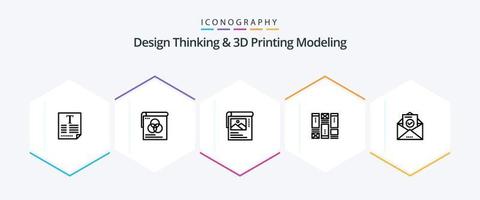 design tänkande och d utskrift modellering 25 linje ikon packa Inklusive e-post. aning. renare. wirefram. trådramning vektor