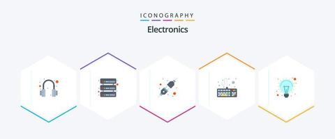 elektronik 25 platt ikon packa Inklusive . lampa. uttag. ljus. Glödlampa vektor