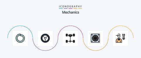 Mechaniklinie gefülltes flaches 5-Icon-Paket einschließlich . Reparatur. Mechanik. Mechaniker. Benutzerbild vektor