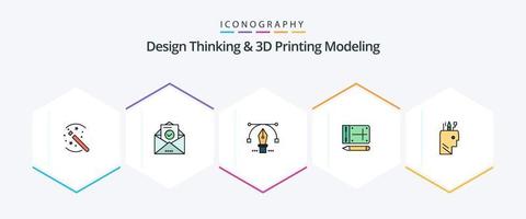 design tänkande och d utskrift modellering 25 fylld linje ikon packa Inklusive penna . utbildning. penna . uppkopplad. mobil vektor