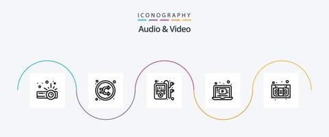 Audio- und Video-Line-5-Icon-Pack mit Musik. Audio. MP Multimedia. Musik. Video vektor