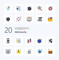 20 Web Security Flat Color Icon Pack wie Sicherheitsschutzangriffsvorhängeschloss global vektor